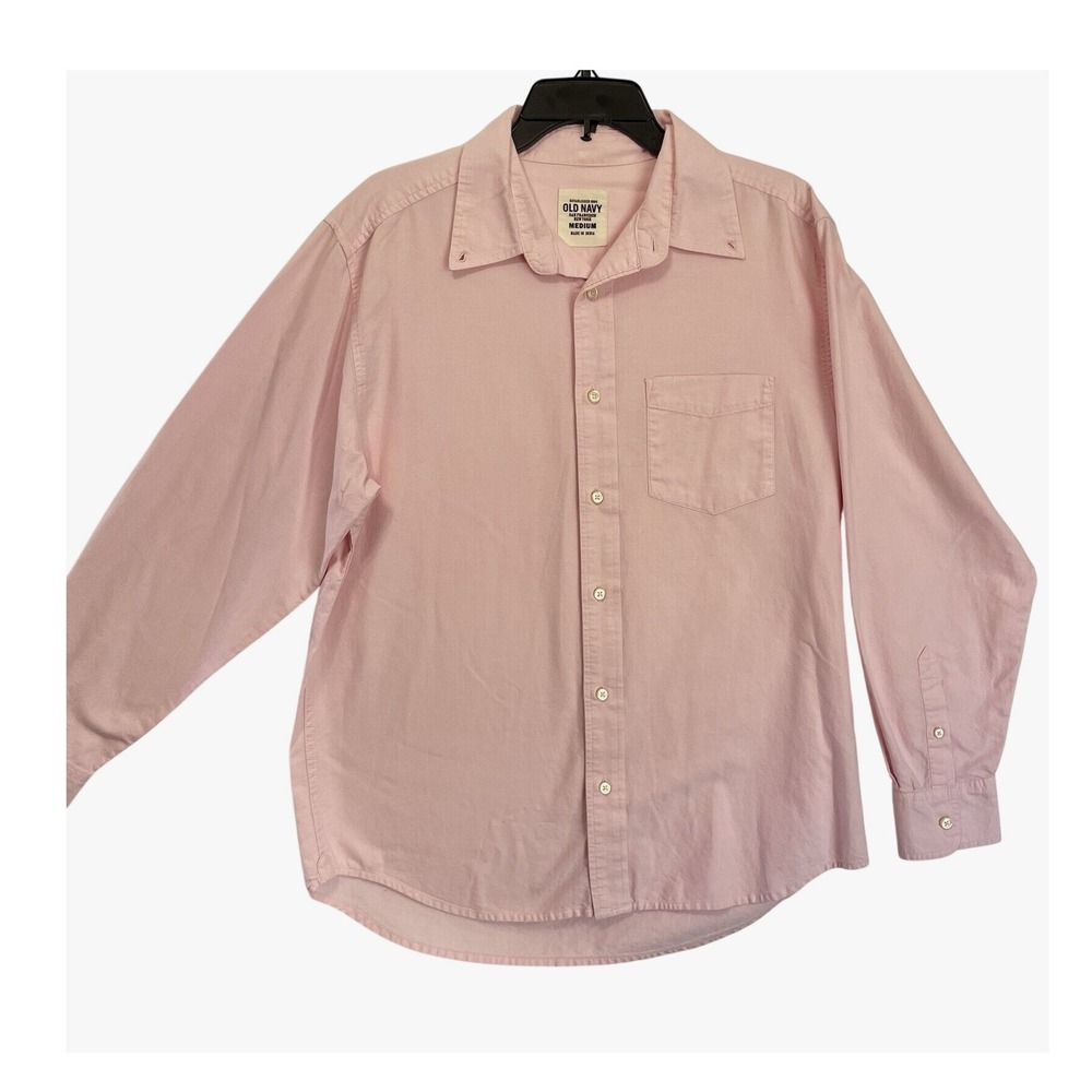 Old Navy Button Down Shirt Men Size M Pink Long Sleeve Cotton Oxford Point Colla